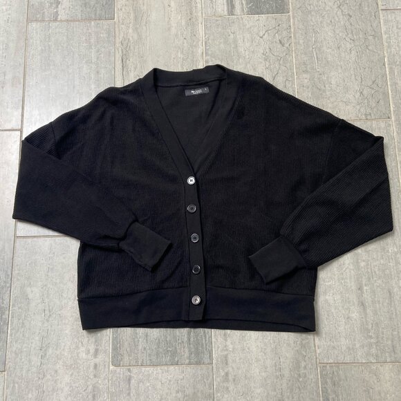 Michael Lauren V-Neck Cotton Relaxed Button Cardigan Thumbholes Black Sz Small - Picture 1 of 9